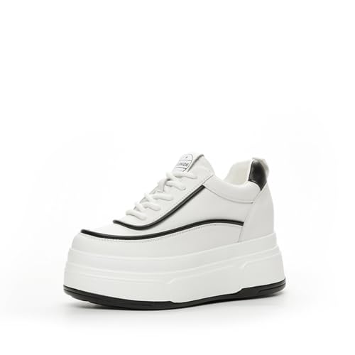 MIXSEN Damen Sneaker mit Keilabsatz Sportschuhe Turnschuhe mit Dicken Sohlen 9cm Wedges Leichte Plateau Sneaker Walking Schuhe(27 Weiß Schwarz,36EU) von MIXSEN