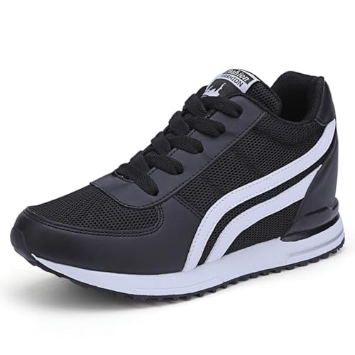 MIXSEN Damen Sneakers Wedges mit Keilabsatz Sportschuhe Turnschuhe Atmungsaktive Bequeme Laufschuhe Outdoor Freizeitschuhe(Schwarz,38EU) von MIXSEN