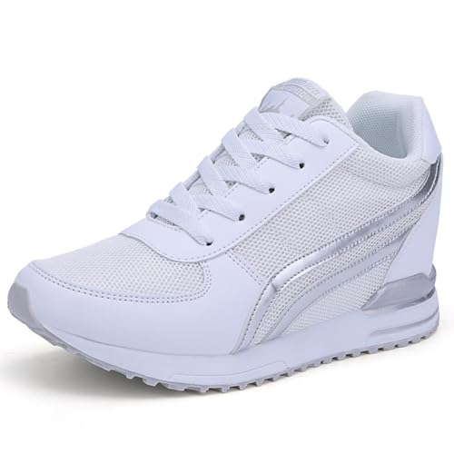 MIXSEN Damen Sneakers Wedges mit Keilabsatz Sportschuhe Turnschuhe Atmungsaktive Bequeme Laufschuhe Outdoor Freizeitschuhe(Weiß,38EU) von MIXSEN