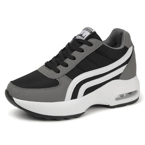 MIXSEN Damen Wedges Keilabsatz Sportschuhe Laufschuhe Outdoor Freizeitschuhe Turnschuhe Sneaker mit Verstecktem Keilabsatz(Schwarz Grau Mesh,39EU) von MIXSEN