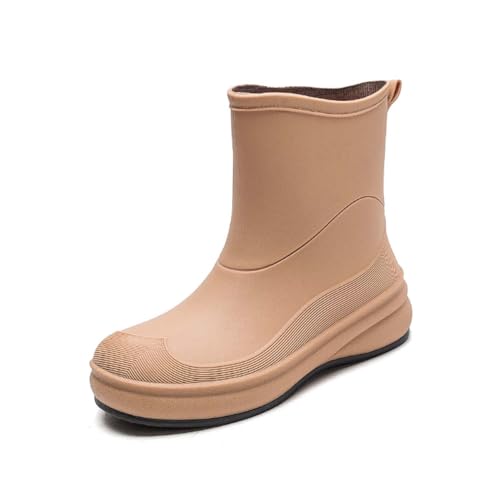 MIXSEN Gummistiefel Damen Gartenschuhe Rain Boots Regenstiefel Wasserdicht Regenschuhe Halbgummistiefel rutschfest Sohle(Braun,36EU) von MIXSEN