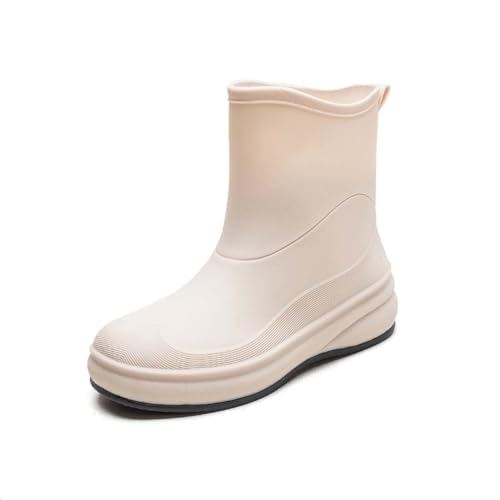 MIXSEN Gummistiefel Damen Gartenschuhe Rain Boots Regenstiefel Wasserdicht Regenschuhe Halbgummistiefel rutschfest Sohle(Weiß,39EU) von MIXSEN