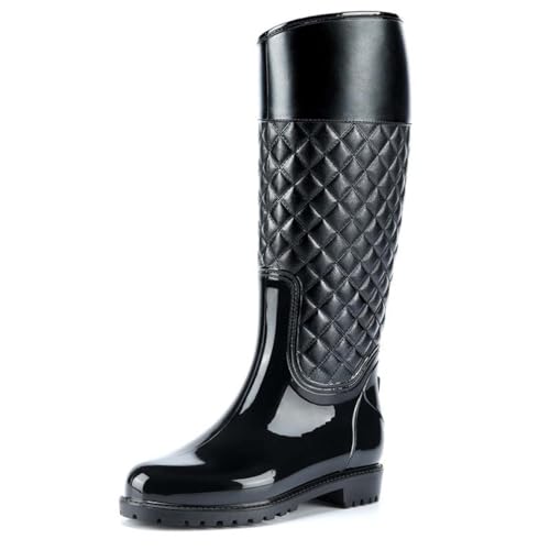 MIXSEN Gummistiefel Damen Hoch Wasserdicht Regenstiefel Gartenschuhe Bequem Regenschuhe Rain Boots(Schwarz,40EU) von MIXSEN