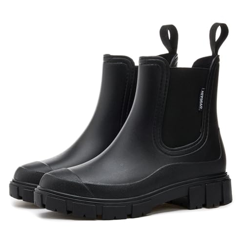 MIXSEN Gummistiefel Damen Wasserdicht Halbhohe Regenstiefel Stiefeletten Gartenschuhe Gummistiefeletten Anti-Rutsch Regenschuhe Ankle Boots(01 Schwarz,37EU) von MIXSEN