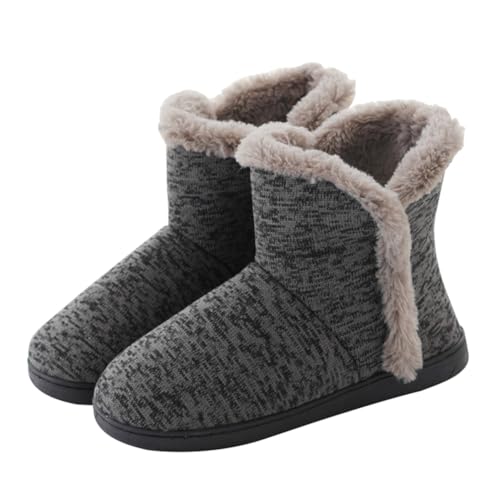 MIXSEN Hausschuhe Damen Herren Hüttenschuhe Winter Warme Plüsch Hausschuhe Stiefel Flauschige Gefüttert Hausstiefel Kuschelige Pantoffeln(Dunkelgrau,43-44EU) von MIXSEN
