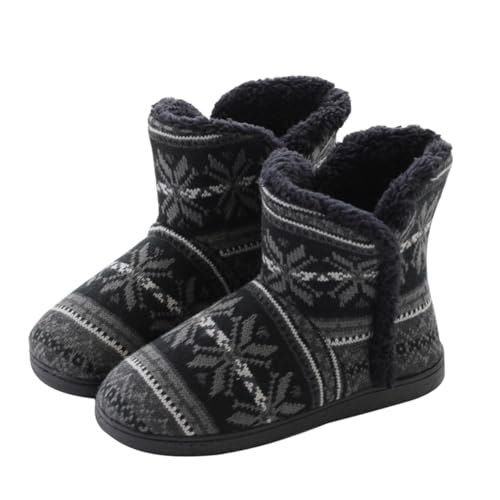 MIXSEN Hausschuhe Damen Herren Hüttenschuhe Winter Warme Plüsch Hausschuhe Stiefel Flauschige Gefüttert Hausstiefel Kuschelige Pantoffeln(Schwarz,39-40EU) von MIXSEN