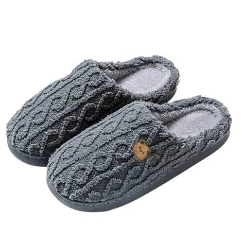 MIXSEN Hausschuhe Damen Winter Wärme Gefüttert Pantoffeln Weiche Flache Home Indoor Outdoor Rutschfeste Slippers mit Cartoon(Grau,42-43EU) von MIXSEN
