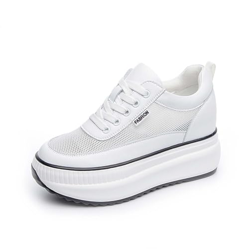 MIXSEN Keilabsatz Sneaker Damen Wedges Turnschuhe Sportschuhe Höhe Erhöhung 8cm Bequeme Mesh Freizeitschuhe(Weiß-Mesh,37EU) von MIXSEN