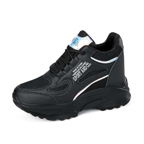 MIXSEN Sneaker Wedges Damen Keilabsatz Sportschuhe Turnschuhe Bequeme Atmungsaktive Mesh Laufschuhe Outdoor Freizeitschuhe(Schwarz,38EU) von MIXSEN