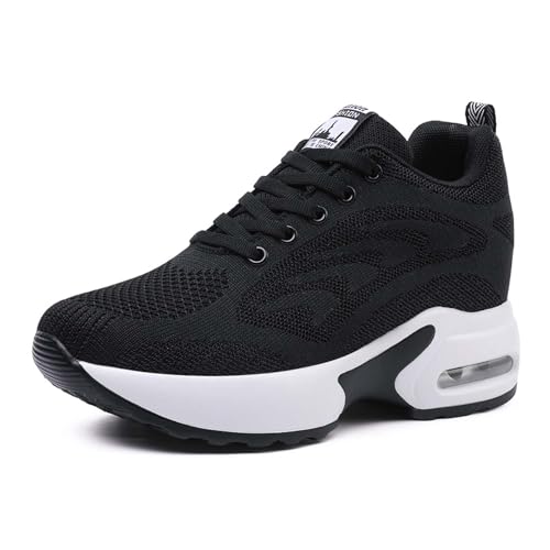 MIXSEN Sneaker Wedges Sportschuhe mit Keilabsatz Damen Bequeme Leichte Atmungsaktiv Turnschuhe Sportschuhe Freizeitschuhe(Schwarz,34EU) von MIXSEN