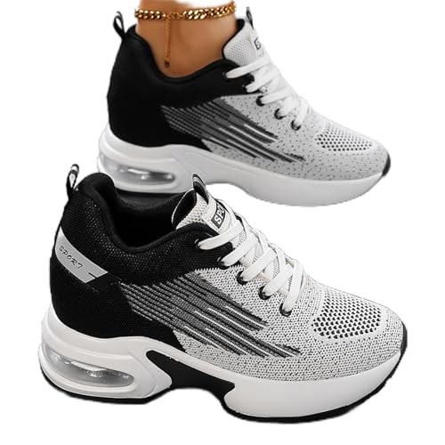 MIXSEN Sneaker mit Keilabsatz Damen Atmungsaktiv Leicht Sportschuhe Bequeme Wedges Turnschuhe Jogging Fitness Schuhe(Schwarz,37EU) von MIXSEN