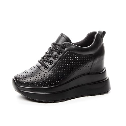 MIXSEN Sneaker mit Keilabsatz Damen Leder 10cm Sneaker Wedge Plateau Absatz Hoch Turnschuhe Sportschuhe(Schwarz-Mesh,36EU) von MIXSEN