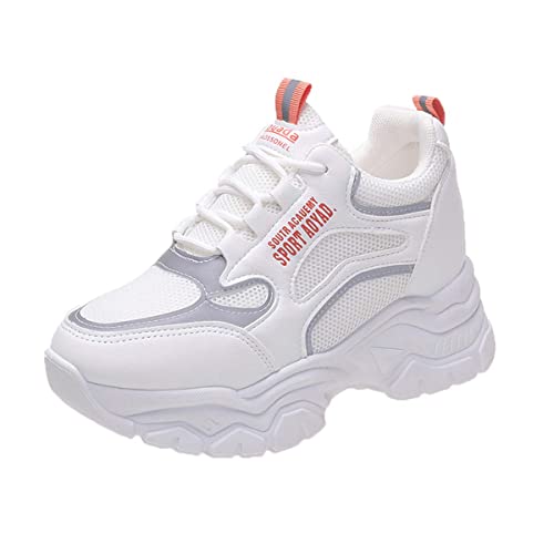 MIXSEN Sneaker mit Keilabsatz Damen Wedges Keilabsatz Schuhe Sportschuhe Laufschuhe Freizeitschuhe Turnschuhe Bequeme Atmungsaktiv(Weiß-Orange,38) von MIXSEN