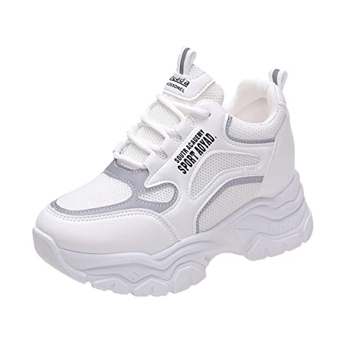 MIXSEN Sneaker mit Keilabsatz Damen Wedges Keilabsatz Schuhe Sportschuhe Laufschuhe Freizeitschuhe Turnschuhe Bequeme Atmungsaktiv(Weiß-grau,35) von MIXSEN