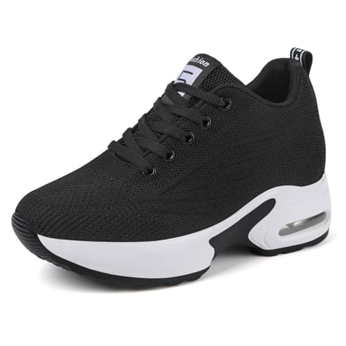 MIXSEN Sneaker mit Keilabsatz Damen Wedges Leicht Plateau Turnschuhe Outdoor Freizeitschuhe Walking Schuhe(Schwarz-1,37) von MIXSEN
