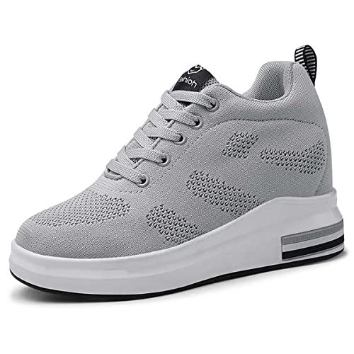 MIXSEN Wedges Sneaker Damen Keilabsatz 8cm Plateau Sneakers Mesh Leichte Atmungsaktiv Walking Schuhe Turnschuhe Bequem Sportschuhe Freizeit(Grau-12,40) von MIXSEN