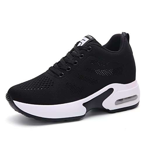 MIXSEN Wedges Sneaker Damen Keilabsatz 8cm Plateau Sneakers Mesh Leichte Atmungsaktiv Walking Schuhe Turnschuhe Bequem Sportschuhe Freizeit(Schwarz-29,38) von MIXSEN