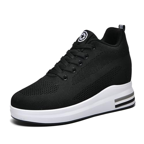 MIXSEN Wedges Sneaker Damen Keilabsatz 8cm Plateau Sneakers Mesh Leichte Atmungsaktiv Walking Schuhe Turnschuhe Bequem Sportschuhe Freizeit(Schwarz-48,37EU) von MIXSEN