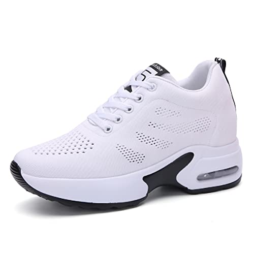MIXSEN Wedges Sneaker Damen Keilabsatz 8cm Plateau Sneakers Mesh Leichte Atmungsaktiv Walking Schuhe Turnschuhe Bequem Sportschuhe Freizeit(Weiß-29,37) von MIXSEN