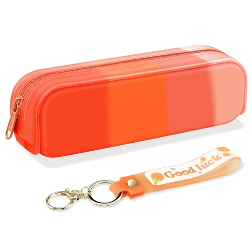 MIXVOVA Silikon-Federmäppchen, buntes Federmäppchen, tragbar, leicht, wasserdicht, niedlich, Schulbedarf, Schreibwaren, ausgestattet mit Schlüsselring und weichem Gummi-Lederseil (Orange) von MIXVOVA