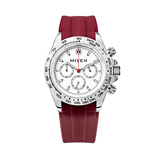 MIYEN MUNICH Voyager Herren Uhr - Chronograph mit Miyota Quarz Präzisionslaufwerk Saphirglas & Tachymeter Funktion – Silber Uhr Herren (Silber/Rot) MIYEN MUNICH Voyager Herren Uhr - Chronograph mit Miyota Quarz Präzisionslaufwerk Saphirglas & Tachymeter Funktion – Silber Uhr Herren (Silber/Rot) von MIYEN MUNICH