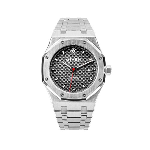 MIYEN MUNICH Monaco Herren Uhr – Karbonziffernblatt mit Miyota Quarz Präzisionslaufwerk Saphirglas & Datumsfunktion – Silber Uhr Herren MIYEN MUNICH Monaco Herren Uhr – Karbonziffernblatt mit Miyota Quarz Präzisionslaufwerk Saphirglas & Datumsfunktion – Silber Uhr Herren von MIYEN MUNICH