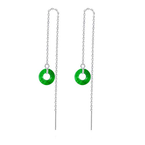 MIYUAN Grüne Jade Kreis Charm 925 Silber Linie Kette Retro Dangle Drop Ohrringe MIYUAN Grüne Jade Kreis Charm 925 Silber Linie Kette Retro Dangle Drop Ohrringe von MIYUAN
