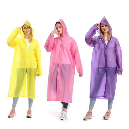 3 Stück Regenponcho EVa Regenjacke mit Kaputze Wasserdicht Transparent Farbe Regencape Faltbar Regen Poncho Regenumhang Einheitsgröße Regenmantel Regenbekleidung für Fahrrad Erwachsene Herren Damen von MIYUANGKJ