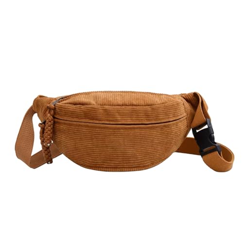 Bauchtasche Cord Umhängetasche Cord Modische Hüfttasche Freizeit Sport Hüfttaschen Crossbody Bag Gelbbraun mit Schultergurt Einstellbar Unisex für Damen, Herren von MIYUANGKJ