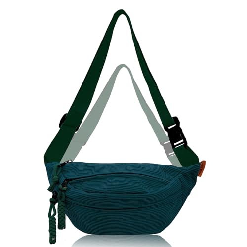 Bauchtasche Cord Umhängetasche Cord Modische Hüfttasche Freizeit Sport Hüfttaschen Crossbody Bag Tiefgrün mit Schultergurt Einstellbar Unisex für Damen, Herren von MIYUANGKJ