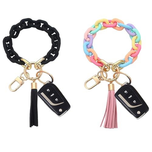 MIYUANGKJ Schlüsselanhänger 2 Stück Armband Autoschlüsselanhänger DIY Frauen Schlüssel anhänger mit Quaste Regenbogen Handgelen schlüsselkette Auto geschenke für Paar Weihnachtsgeschenke von MIYUANGKJ