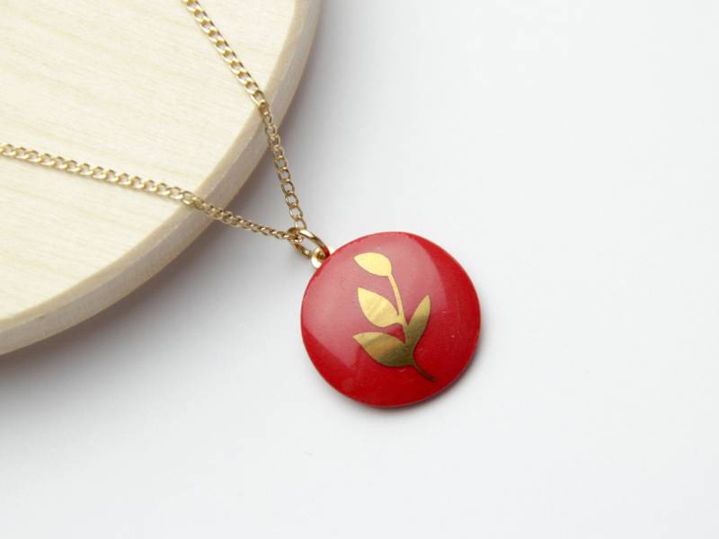 Kette Mit Porzellan-Anhänger/Rot Goldenem Blatt Porzellankette Keramikkette Porzellanschmuck Keramikschmuck Goldschmuck Kette Mit Porzellan-Anhänger/Rot Goldenem Blatt Porzellankette Keramikkette Porzellanschmuck Keramikschmuck Goldschmuck von MIYUporzellanschmuck