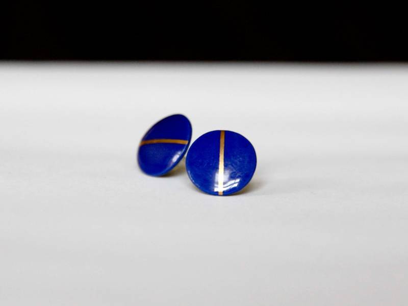 Ohrstecker Porzellan, Blau Mit Goldener Linie Ohrstecker Porzellan, Blau Mit Goldener Linie von MIYUporzellanschmuck