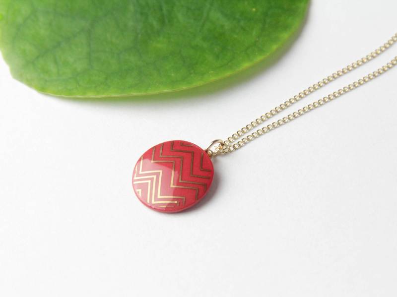 Porzellan-Anhänger, Rot, Gold, Zickzack Porzellan-Anhänger, Rot, Gold, Zickzack von MIYUporzellanschmuck