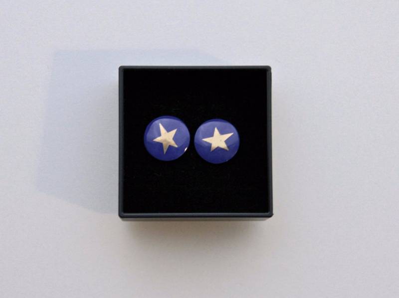 Porzellan-Ohrstecker/Blau Mit Goldenem Stern Porzellanschmuck Keramik-Ohrringe Goldschmuck Dunkelblau Marine Weihnachten von MIYUporzellanschmuck