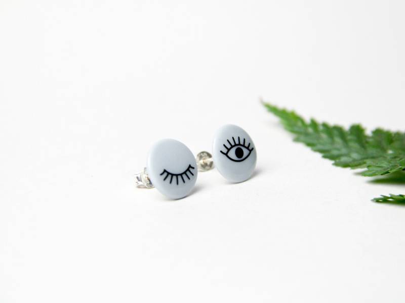 Porzellan Ohrstecker/Mint, Schwarz Augen Keramik Porzellanschmuck Keramikschmuck Ohrringe Eyes Miyu von MIYUporzellanschmuck