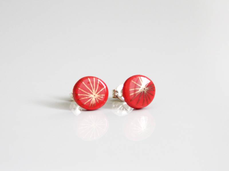 Porzellan Ohrstecker/Rot Mit Goldenem Stern Porzellanschmuck Ohrringe Rot-Gold Keramik Keramikschmuck Golschmuck Weihnachten von MIYUporzellanschmuck