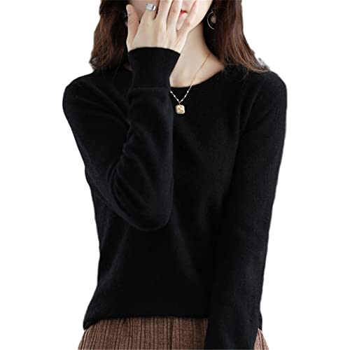 MIYYO Damen 100% Wolle Pullover Herbst Winter Langarm Warm Kaschmir Strickpullover Frauen Lässig Oversize Strickpulli (Color : Black, Size : M) von MIYYO