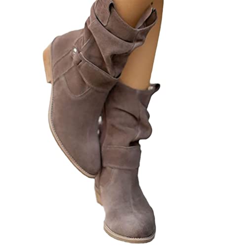 MIYYO Stiefeletten Damen Klassisch Wildleder Halbstiefel Spitz Schlupfschuhe Niederung Booties Mit Schnalle Kurzstiefel Halbhohe Ankle Boots Winter Halbhoch Damenstiefel (Color : Gray, Size : 42 EU) von MIYYO