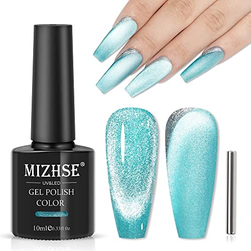 MIZHSE Cat Eye UV Gel Nagellack Meerblau UV Gel Nagellack Glitzer Cateye UV Gel Nail Polish Set Katzenaugen Gel Diamond Cat Eye Gel UV/LED Reflektierendem mit 1 Magnet 10ml von MIZHSE