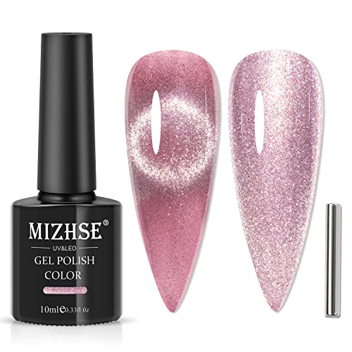 MIZHSE Cat Eye UV Gel Nagellack Rosa Cateye UV Gel Nail Polish Set mit 1 Magnet 9D Cateye Magnet Holografischer UV Nagellack Glitzer DIY Art Maniküre Nagellack 10ml von MIZHSE