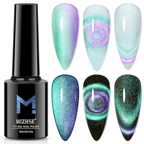 MIZHSE Cat Eye UV Gel Nagellack 9D Cateye UV Gel Katzenaugen Nagellack Soak Off UV/LED Cateye Magnet UV Nagellack Glitzer Cat Eye Gel Nail Polish Cat Eye Nagellack Gellack UV Lack mit 1 Magnet 10ml von MIZHSE