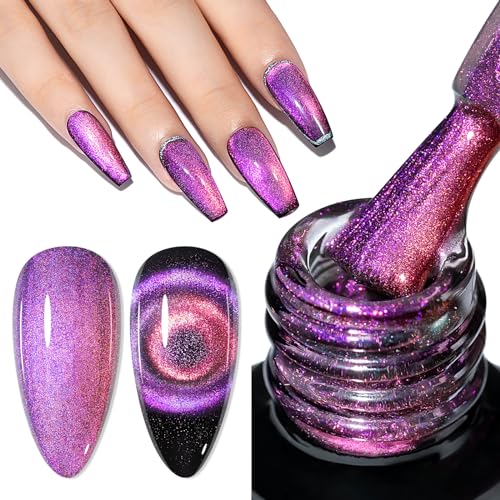 MIZHSE Cat Eye UV Gel Nagellack mit 1 Magnet 9D Cateye Magnet Katzenaugen Gel Chamäleon Cateye UV Gel Glitzer Cat Eye Gel Nail Polish UV Nagellack Glitzer Soak Off UV/LED mit 1 Magnet 10ml von MIZHSE