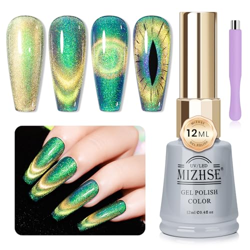 MIZHSE Cat Eye UV Cel Nagellack 12ml Cateye UV Gel 9D Cateye Magnet Nagellack Cat Eye Gel 9D Chamäleon UV Nagellack Glitzer UV Gel Nail Polish mit 1 Magnet DIY Art Maniküre (001) von MIZHSE