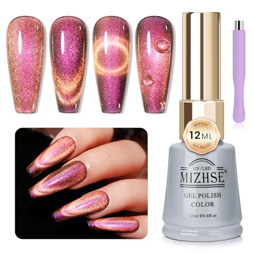 MIZHSE Cat Eye UV Cel Nagellack 12ml Cateye UV Gel 9D Cateye Magnet Katzenauge Gel Nail Polish 9D Chamäleon UV Nagellack Glitzer Gellack UV Cat Eye Gel mit 1 Magnet DIY Art Maniküre (002) von MIZHSE