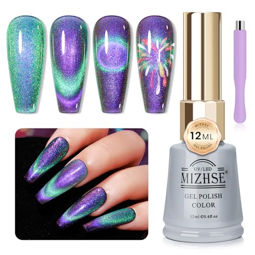 MIZHSE Cat Eye UV Cel Nagellack 12ml Cateye UV Gel 9D Cateye Magnet Katzenauge Gel Cateye Magnet 9D Chamäleon UV Nagellack Glitzer Magnetic Gel Nail Polish mit 1 Magnet DIY Art Maniküre (003) von MIZHSE