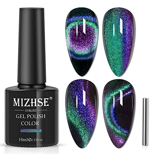 MIZHSE Cat Eye UV Cel Nagellack 9D Cat Eye Gel Nail Polish Gel Nägel Glitzer 10ml mit Magnet Einweichen aus UV Nagellack Glitzer Holografischer Cateye Magnet zum Home DIY Maniküre Nagel Studio von MIZHSE