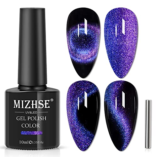 MIZHSE Cat Eye UV Cel Nagellack 9D Cat Eye Gel Nail Polish Glitzer mit Magnetstift UV Nagellack Glitzer Holografischer Cateye UV Gel Chamäleon Nagellack Blaue Lila Nagelkunst 10ml für DIY Nagelstudios von MIZHSE