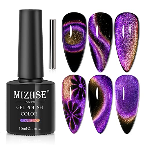 MIZHSE Cat Eye UV Cel Nagellack 9D Cat Eye Gel Nail Polish Lila Gel Nägel Set Gelnägel 10ml mit Magnet Einweichen aus UV Nagellack Glitzer Holografischer Cateye Magnet zum Home DIY Maniküre Studio von MIZHSE