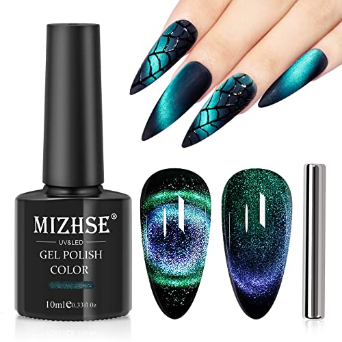 MIZHSE Cat Eye UV Cel Nagellack 9D Cateye UV Gel Chamäleon UV Nagellack Glitzer mit Magnetstift Cateye Magnet Nagellack Holografischer Cat Eye Gel Nail Polish Blaue Grün zum Home DIY Maniküre Studio von MIZHSE